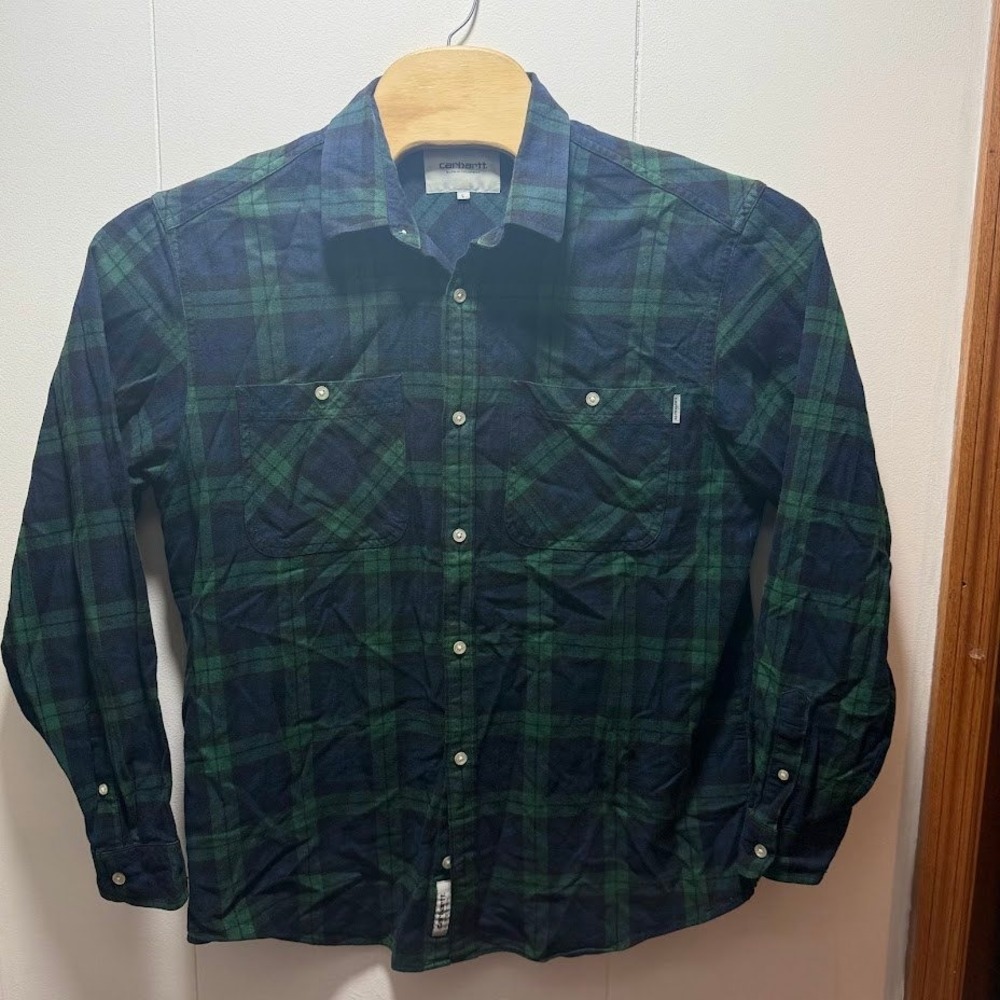 Carhartt WIP Sloman Shirt Mens Size Large Navy‎ Green Plaid Flannel Button Down